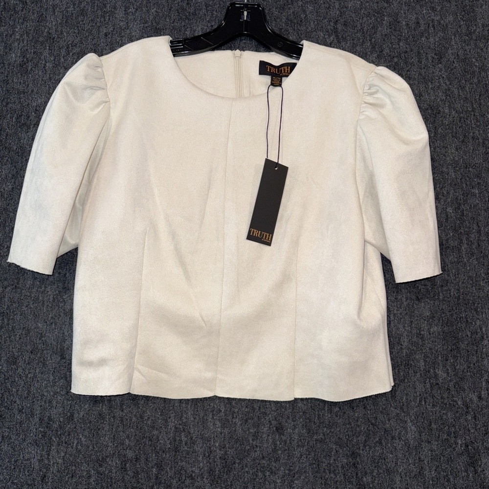 TRUTH by Republic Women Beige Puff Sleeve Blouse Structured Top Minimal Chic XL